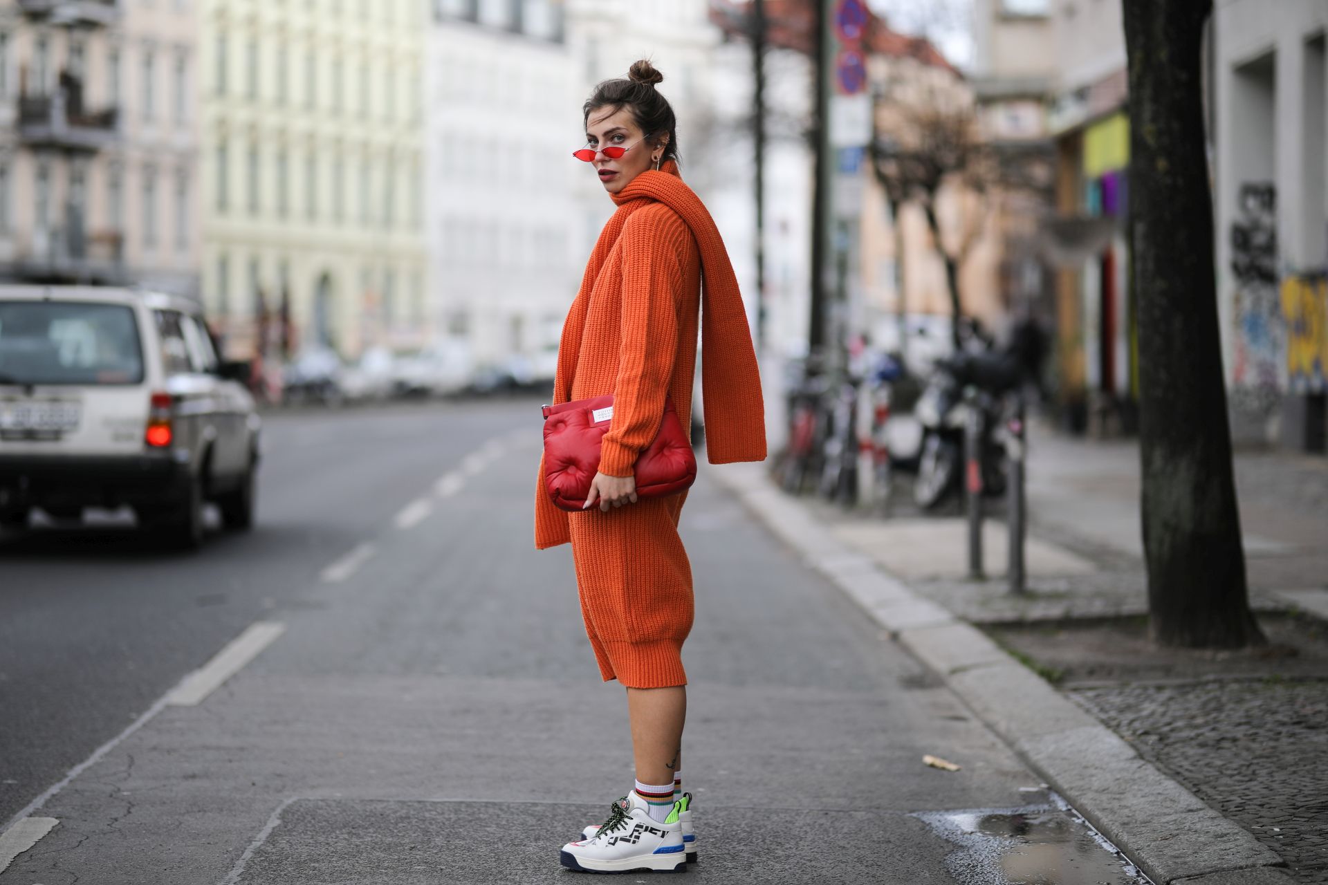sportos szett: narancssárga kötött ruha