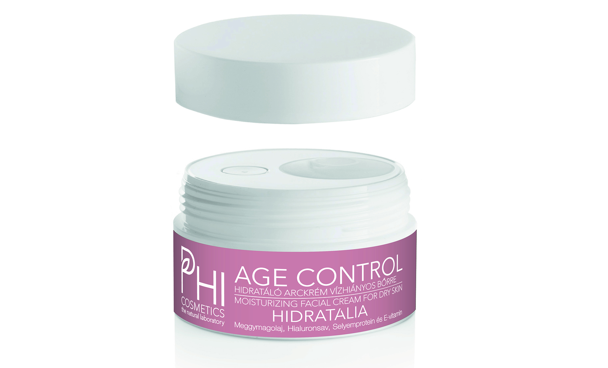 PHI Cosmetics AGE CONTROL Hidratália arckrém vízhiányos bőrre hialuronsavval, meggymagolajjal és selyemproteinnel