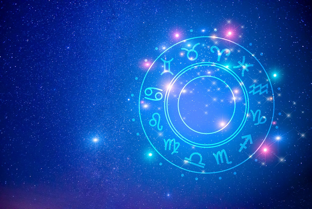 Horoszkóp ábra, csillagjegyekkel, bolygókkal