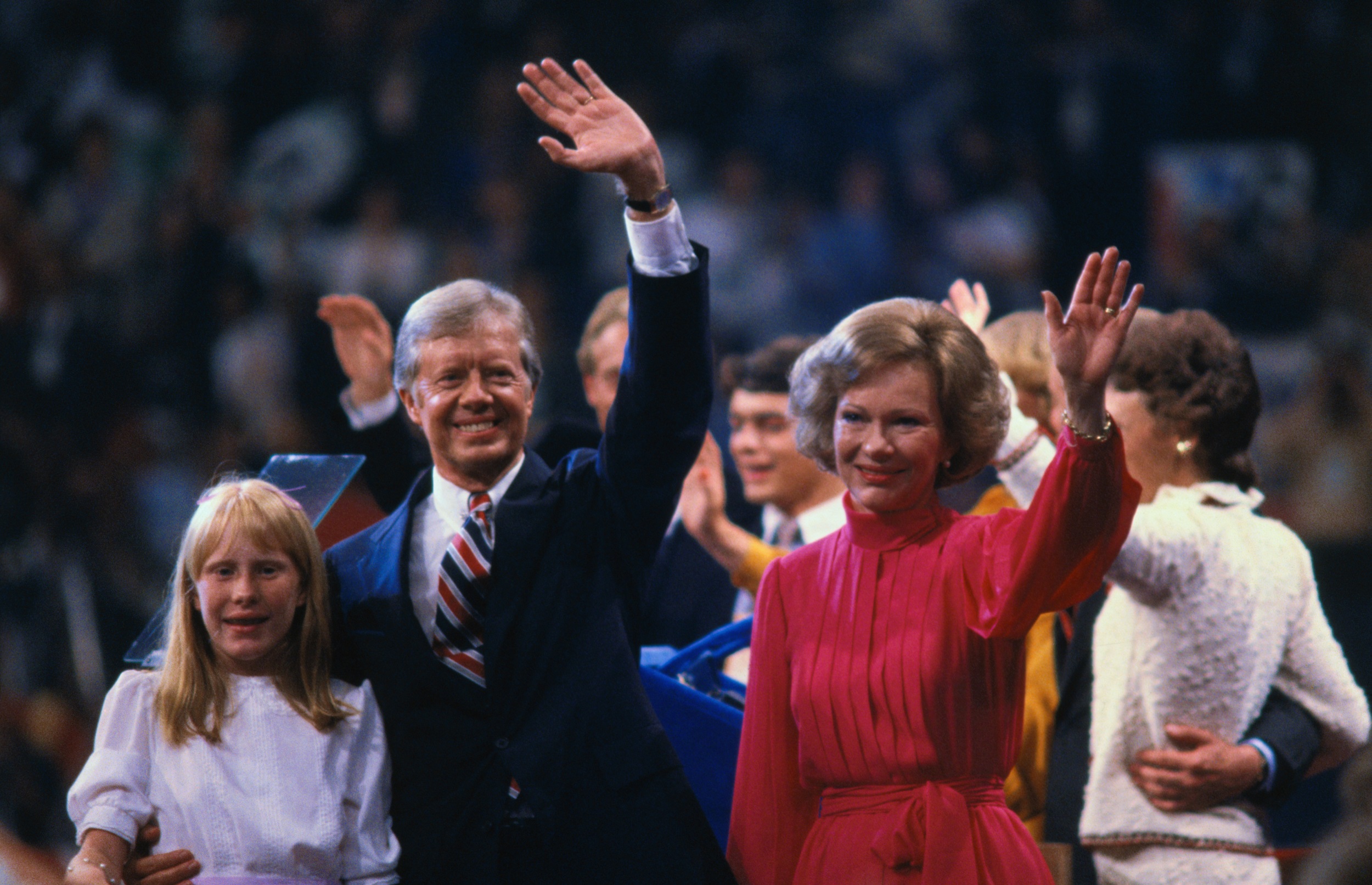 Jimmy Carter, a felesége, Rosalynn és a lányuk 1980-ban 