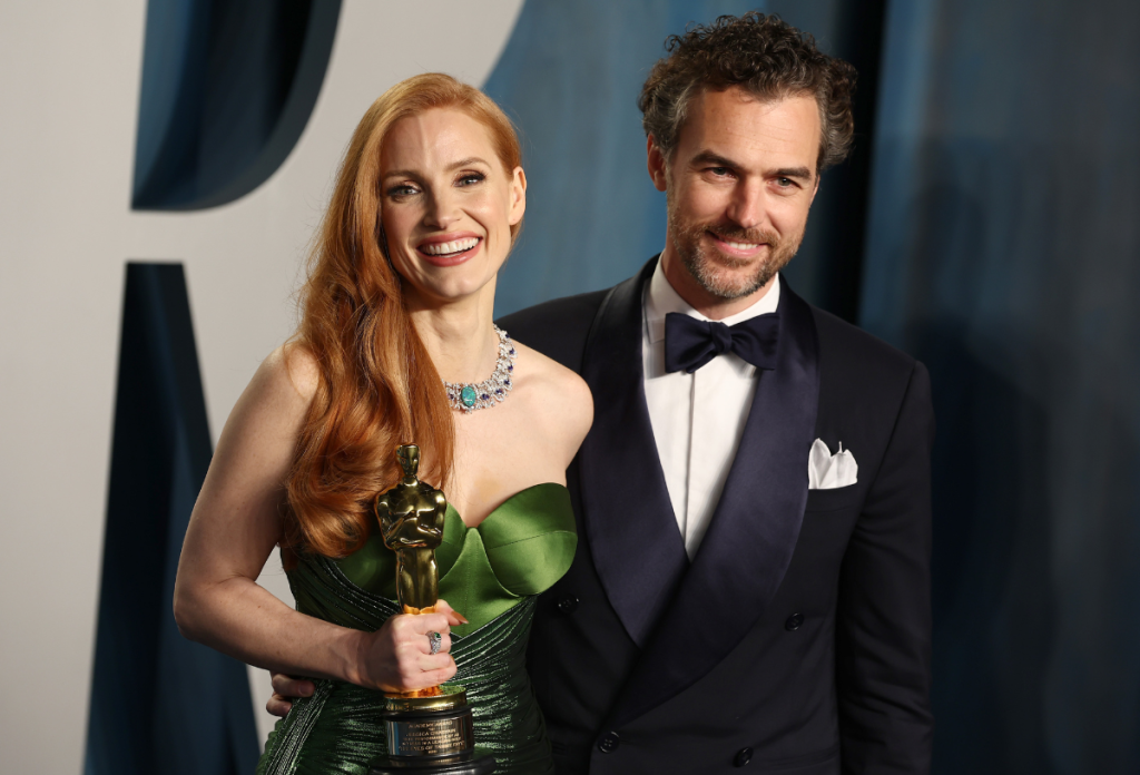 Jessica Chastain és férje, Gian Luca Passi de Preposulo a 2022-es Oscar-díj átadó után
