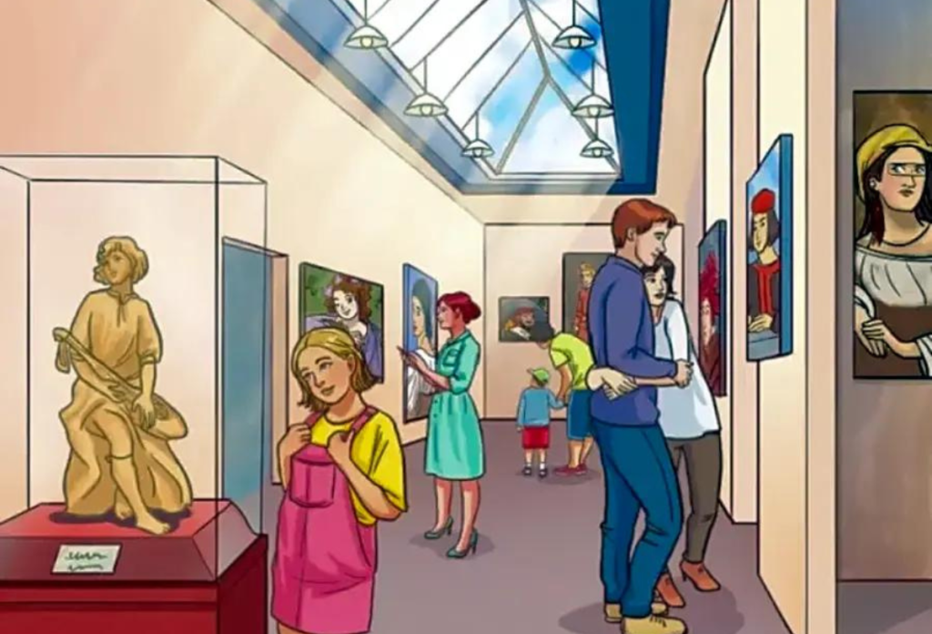 Hány ember látható a múzeumot ábrázoló képen?