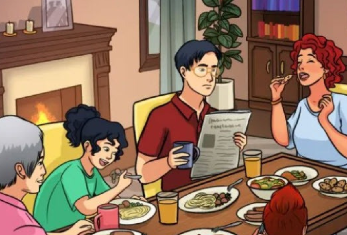 Hol a hiba a vacsorázó családot ábrázoló képen?