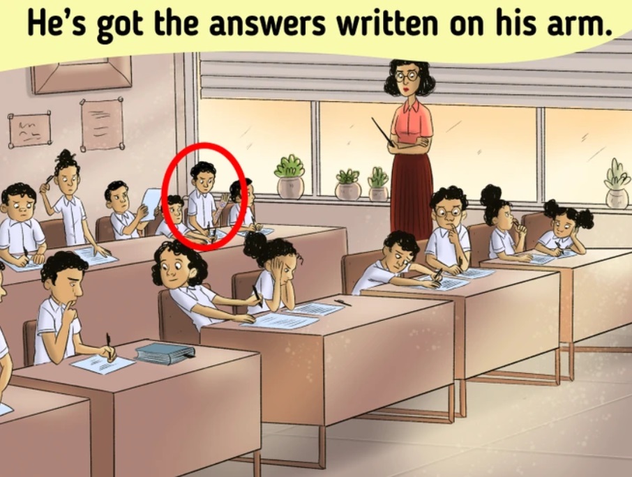 Nyomozós fejtörő: melyik gyerek próbál csalni a vizsgán?