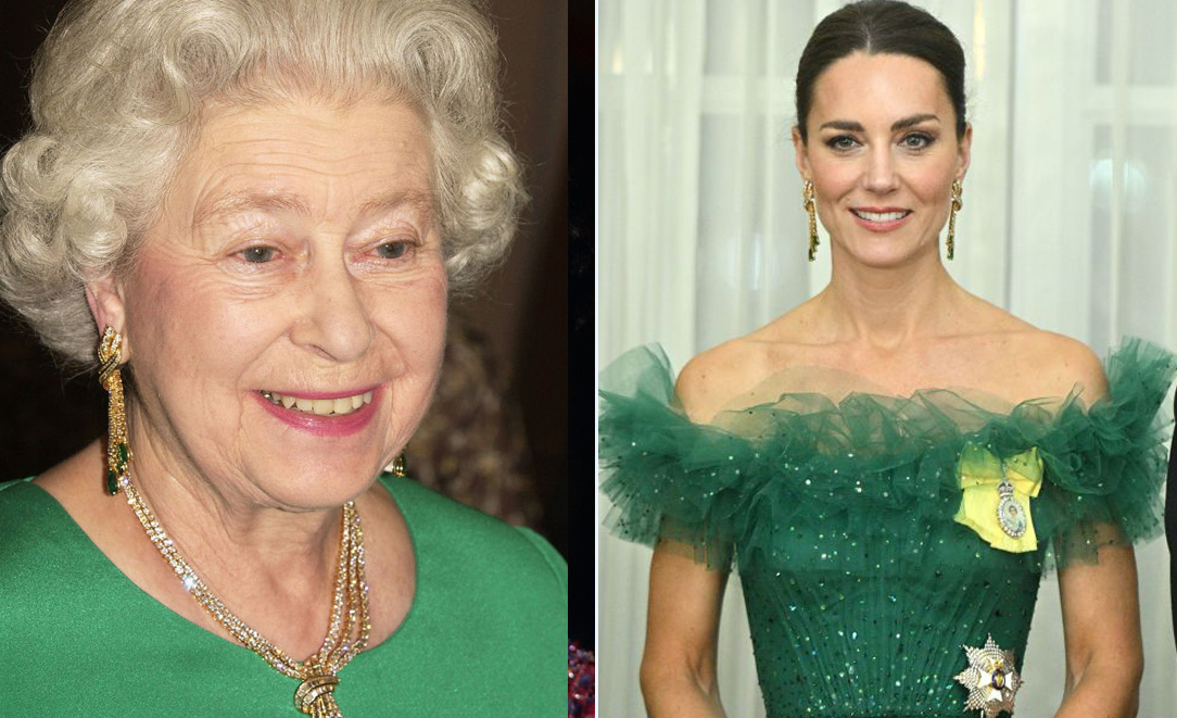 A smaragd fülbevaló II. Erzsébet királynőn és Katalin hercegnén