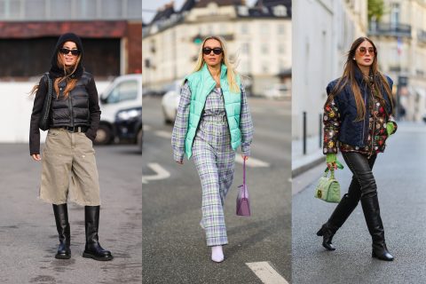 Modellek pufi mellényben vonulnak az utcán