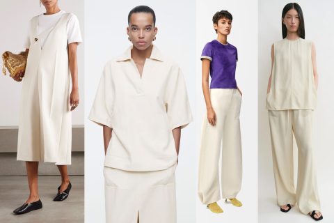 Modellek ekrü színű ruhákban