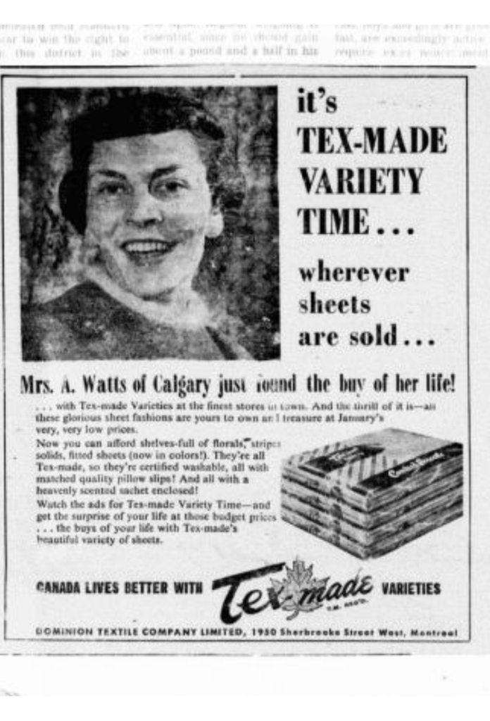 A gumis lepedő hirdetése egy kanadai újságban az 1950-es években