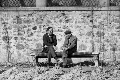 Esterházy-kastély, az Írók Alkotóházának parkja. Fekete István író és Majoros István író, műfordító, filmesztéta, filmkritikus.