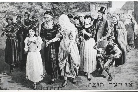 19. század végi nyomat egy zsidó esküvői jelenetről.