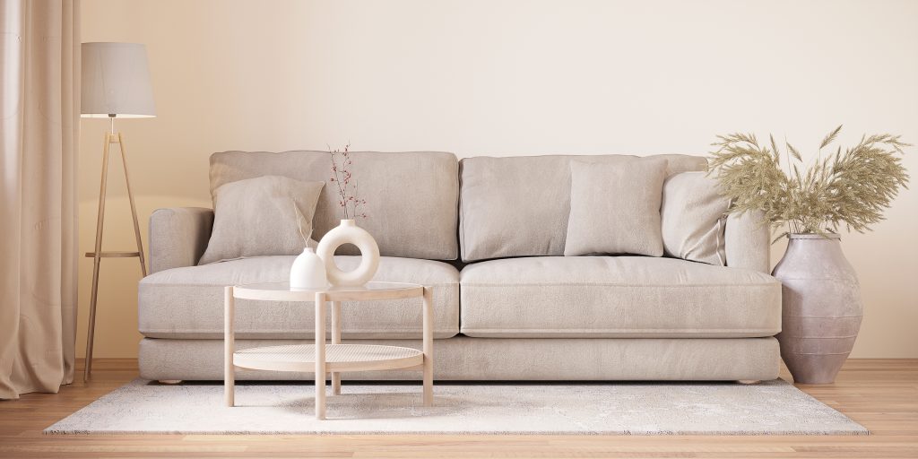 Szürke kanapé minimalista térben