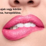 Fiatal nő szája rózsaszínre rúzsozva, egyik oldalon rágja az alsó ajkát.