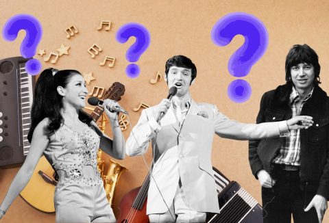 Legendás retró előadók a Kádár-korból: Mátrai Zsuzsi, Széchy Pál, Bródy János, kérdőjelek, háttérben hangszerek