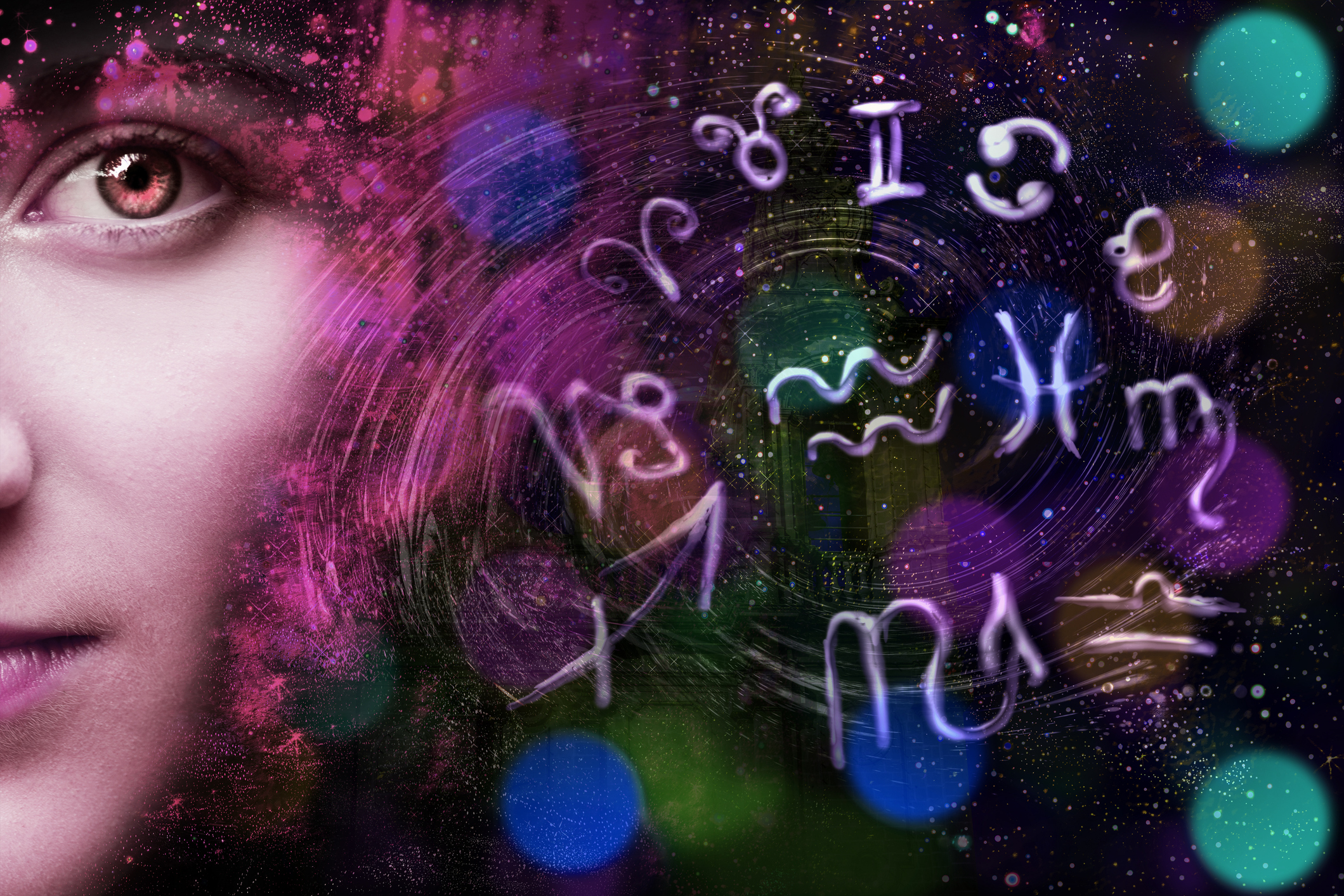 Női portré és az állatöv asztrológiai jelei