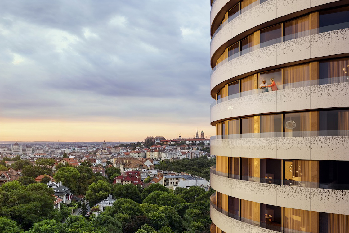 A körszálló helyén épülő luxusrezidencia látványterve kívülről