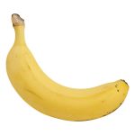 Egy darab élénksárga, érett banán fehér háttéren