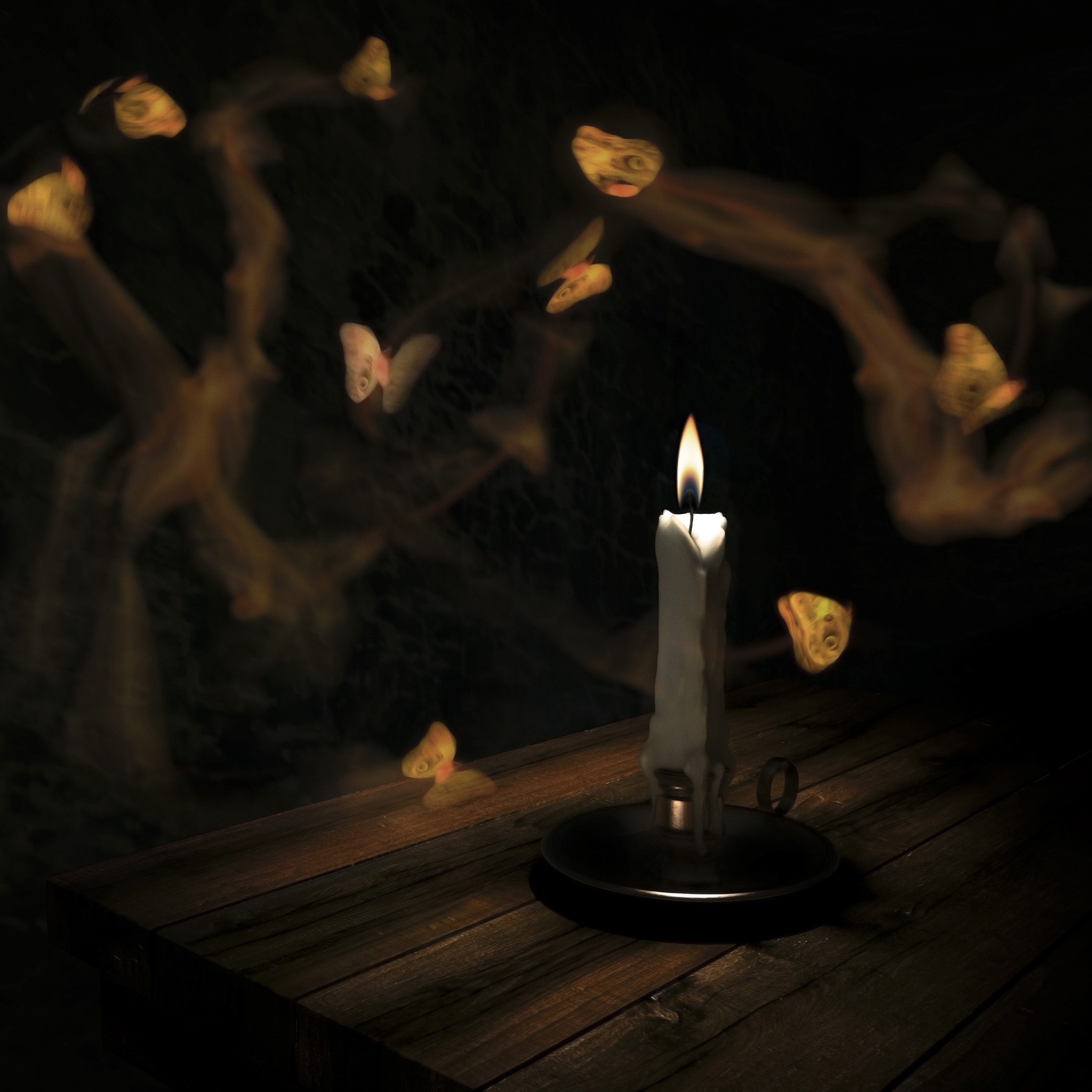 Molylepkék egy gyertya körül köröznek