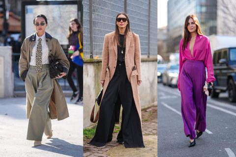 Modellek bő szárú nadrágban vonulnak az utcán