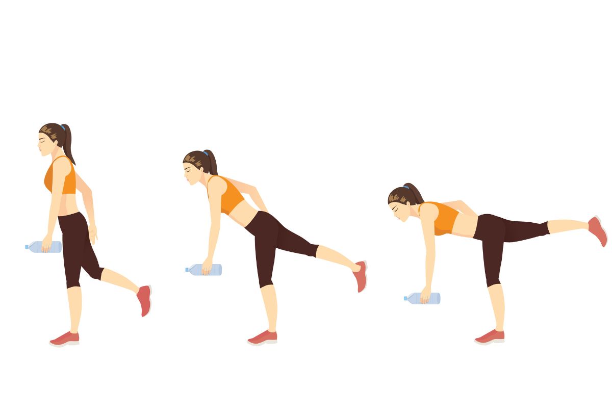 Grafikai illusztráció sematikus női alakról, aki egylábas deadliftet végez