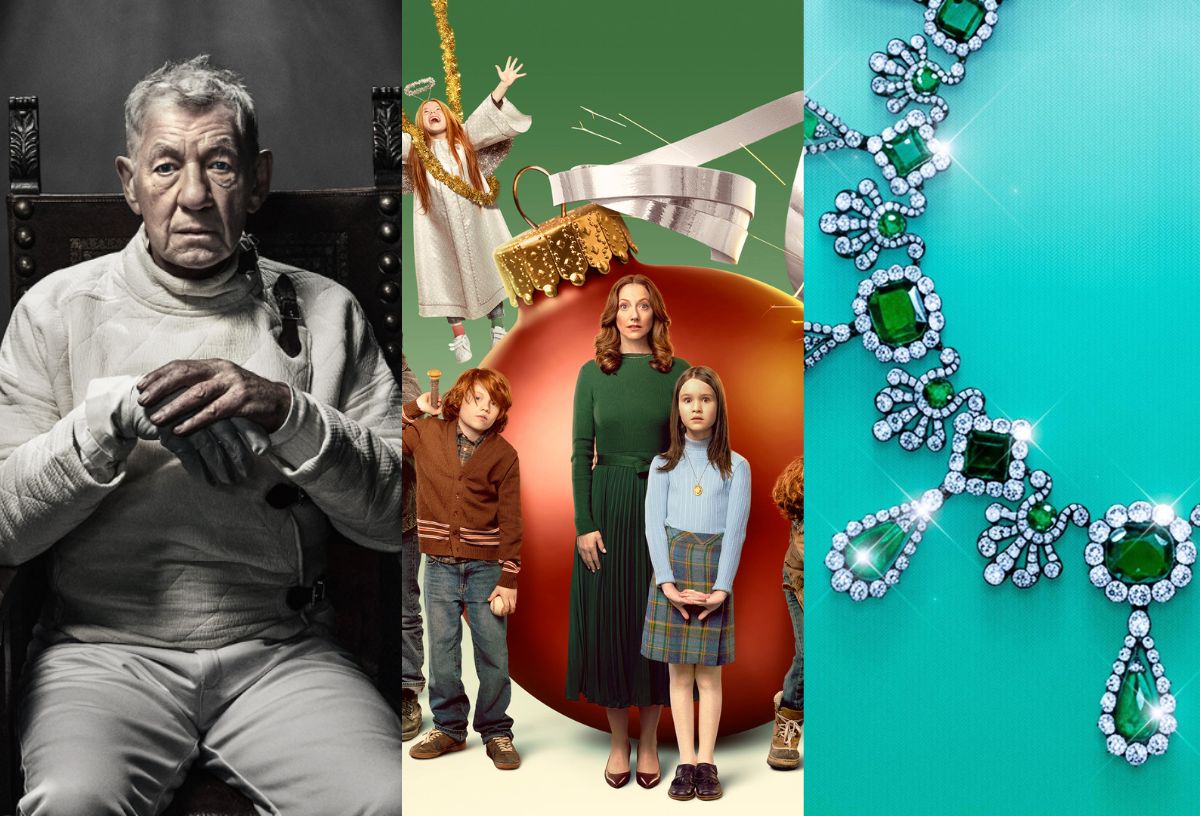 HBO Max karácsonyi újdonságok 2025 december: Sir Ian McKellen a Hamlet című filmben, Karácsonyi betlehem című romantikus film, Percről percre: A Louvre rablás című film plakátja