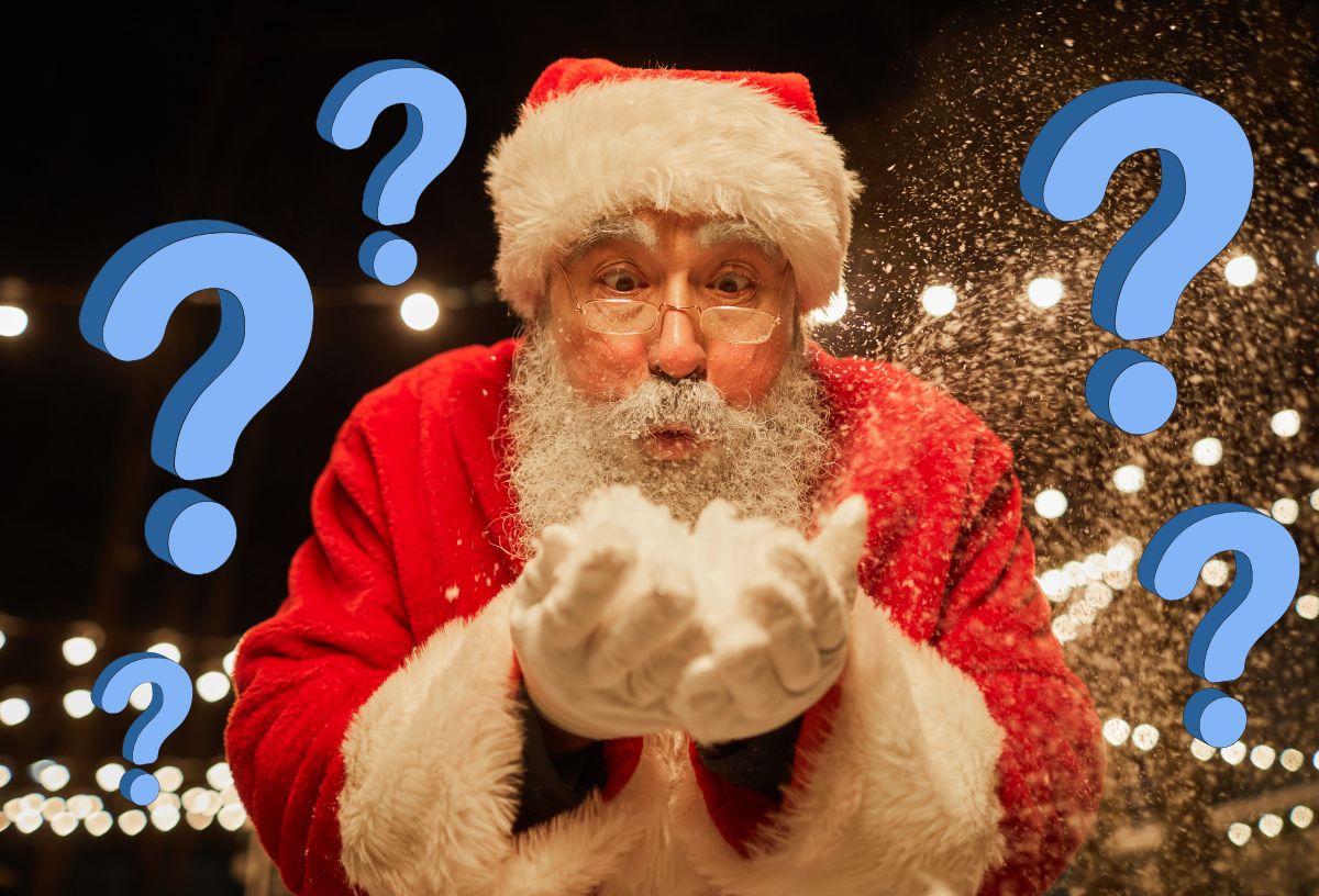 Mikulás belefúj csillámporba, kék kérdőjelek