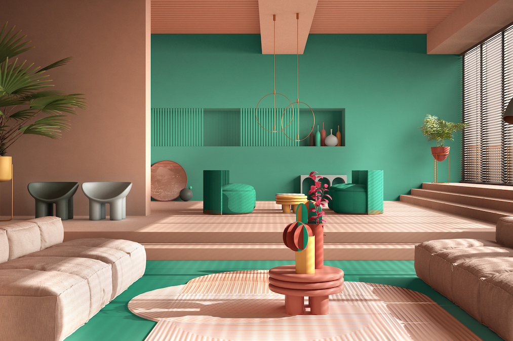 színes belső tér: rózsaszín és zöld