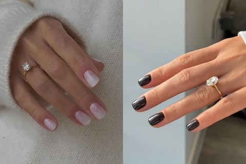 szögletes manikűrök 2026-os verzióban, világos és fekete