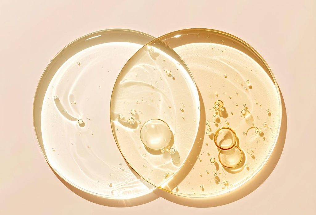 Bézs háttéren áttetsző kozmetikai hatóanyagok két körben