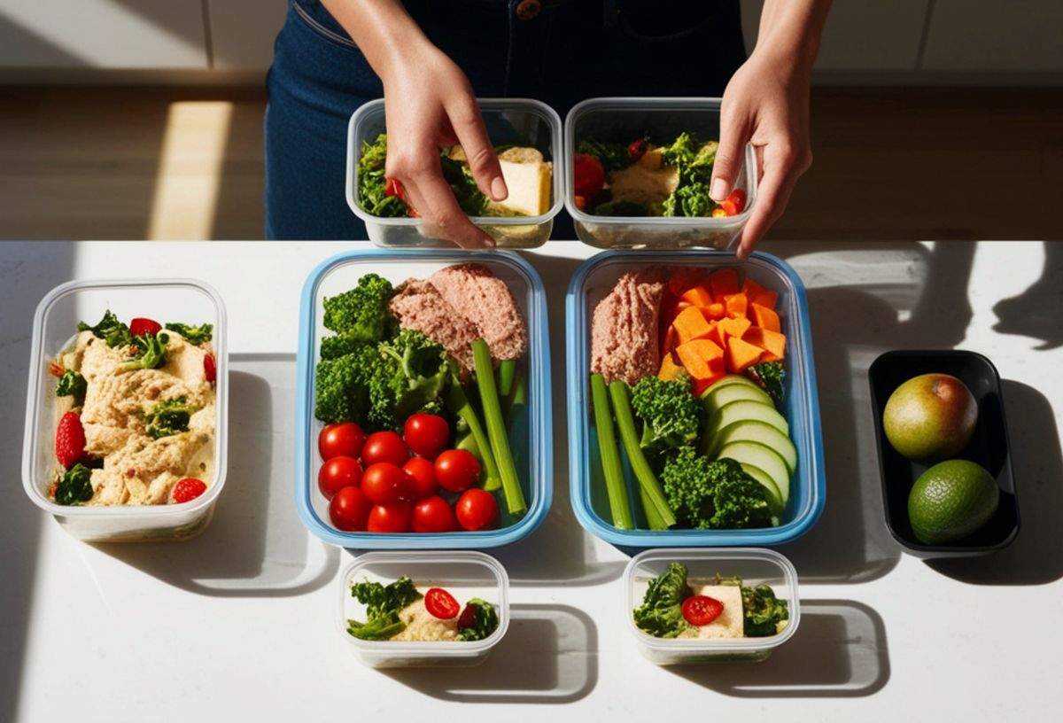 6 konyhai eszköz, amit a kardiológus sosem használ | Marie Claire Nő különböző ételeket, zöldségeket pakol mindenféle méretű ételtároló dobozba