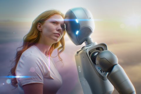 egy nő és egy robot