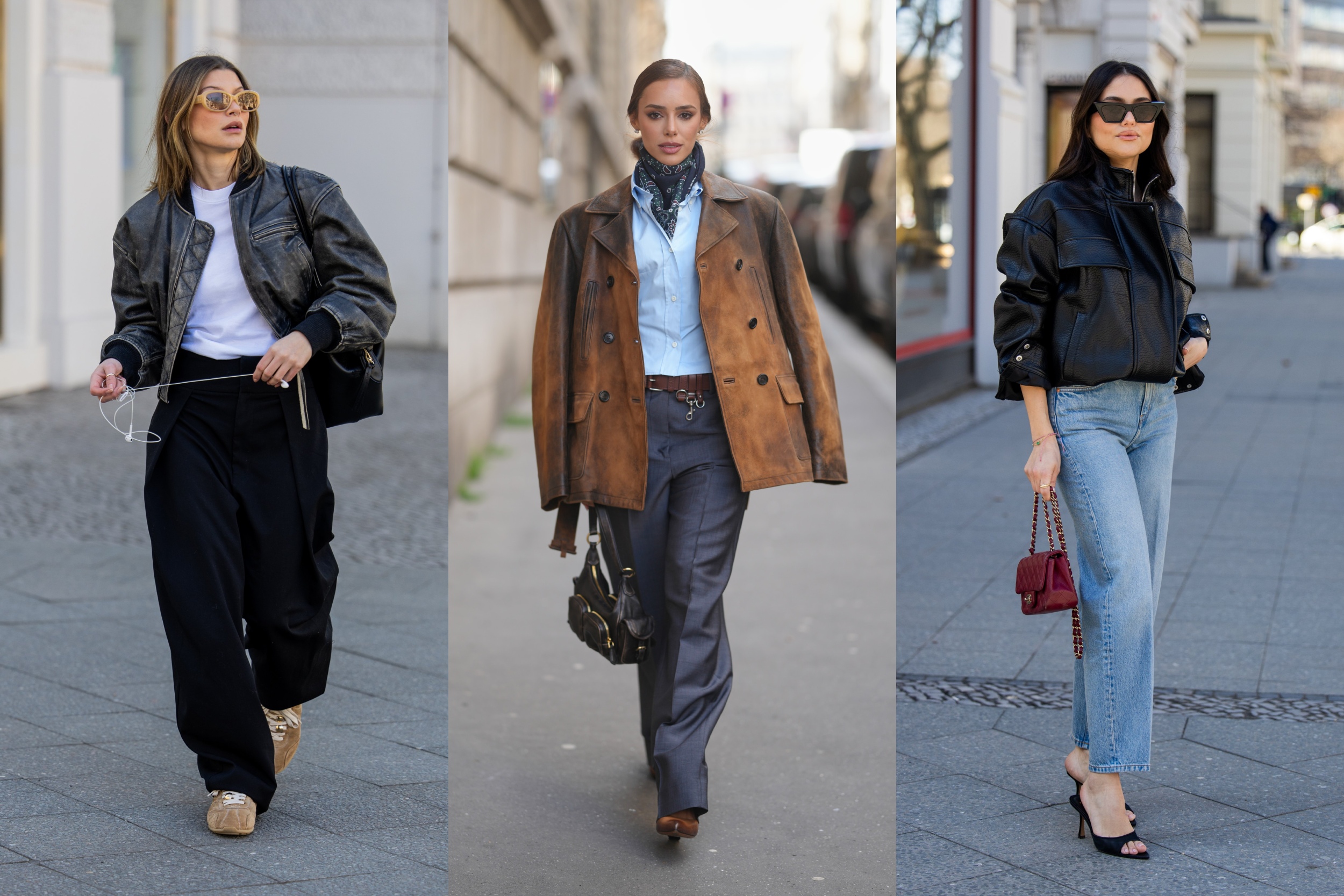 Modellek bőrdzsekiben vonulnak az utcán