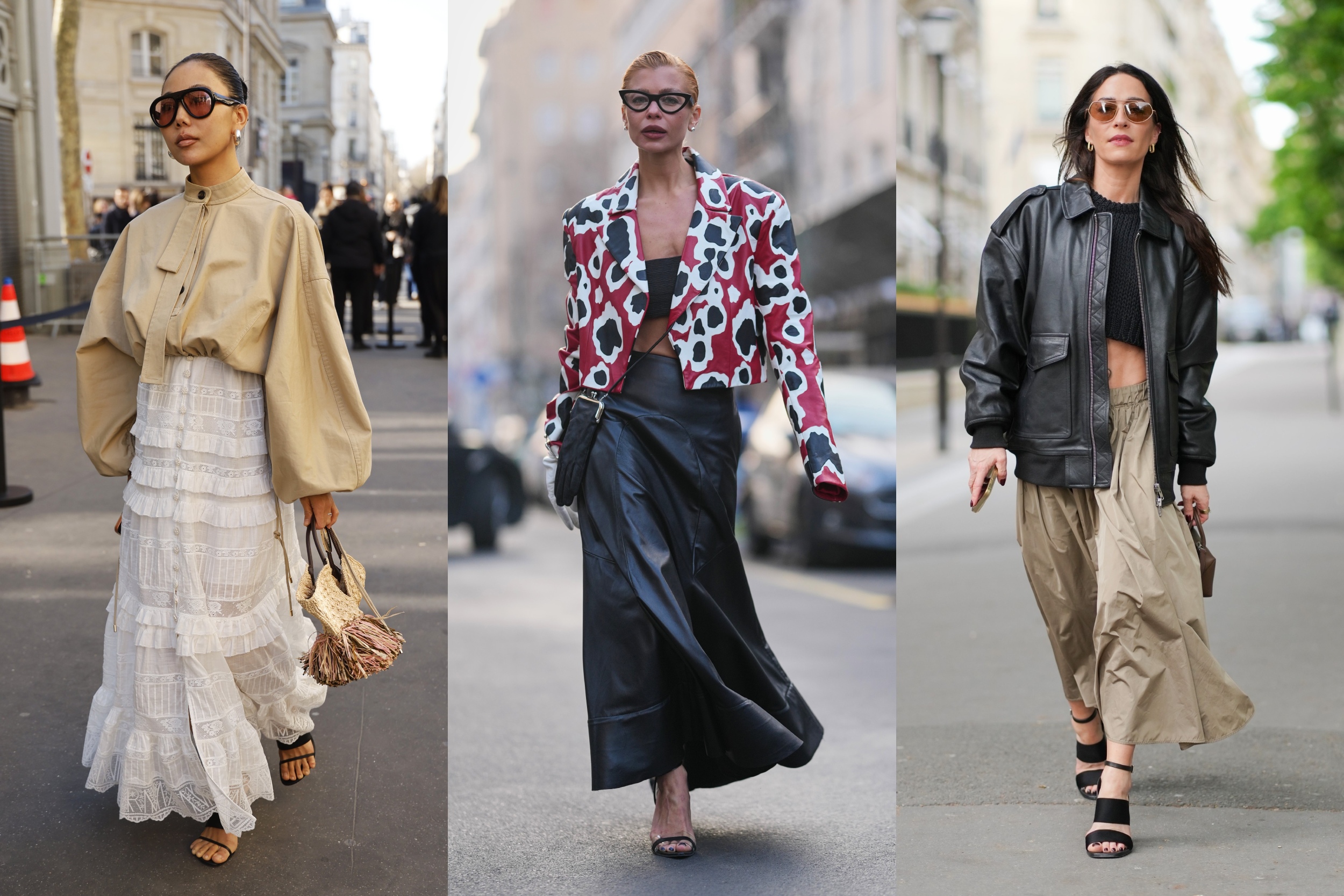 Modellek maxiszoknyában vonulnak az utcán