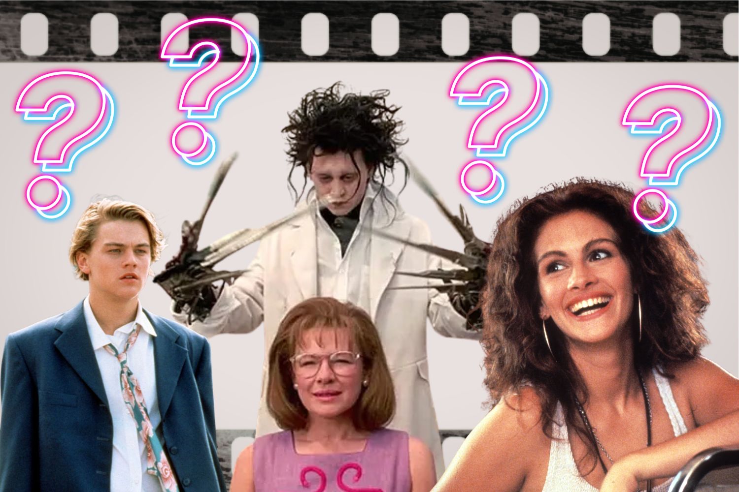HÁttérben filmszalag, Leonardo DiCaprio, Johnny Depp, Julia Roberts filmes szerepekben