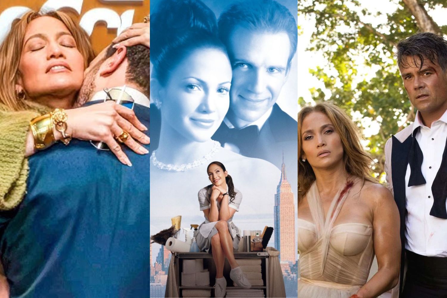 Jelenetek Jennifer Lopez romantikus filmjeiből: Office Romance, Maid in Manhattan, Shotgun Wedding