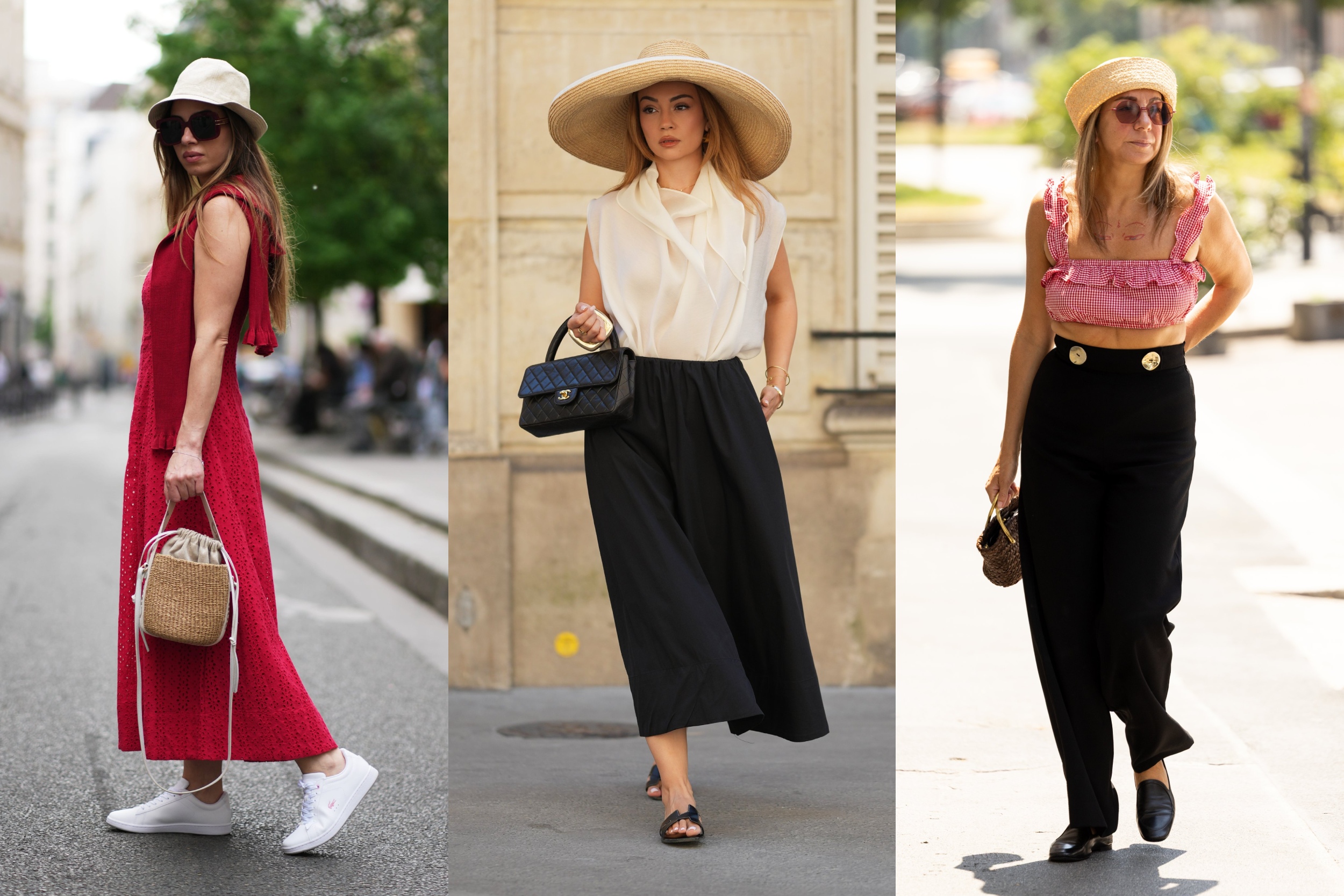 Divatinfluenszerek nyári kalapokban pózolnak