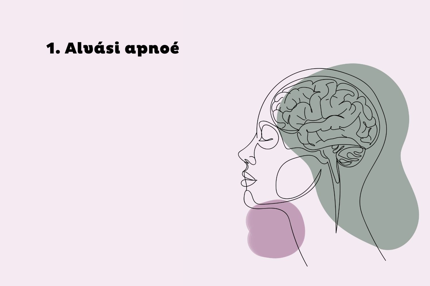 1. Alvási apnoé | Marie Claire Rózsaszín háttér, vonalas grafika női profillal, agy ábrázolásával, zöld és mályvaszínű folttal