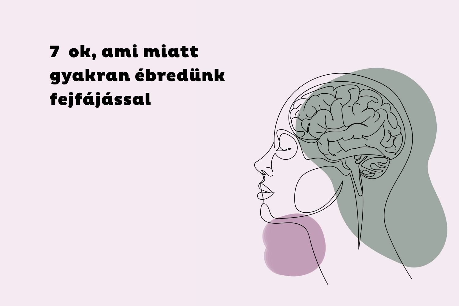 Rózsaszín háttér, vonalas grafika női profillal, agy ábrázolásával, zöld és mályvaszínű folttal