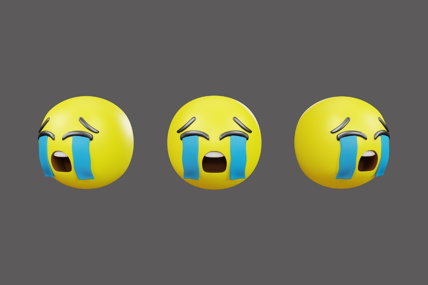 Három sírós arc emoji szürke háttéren