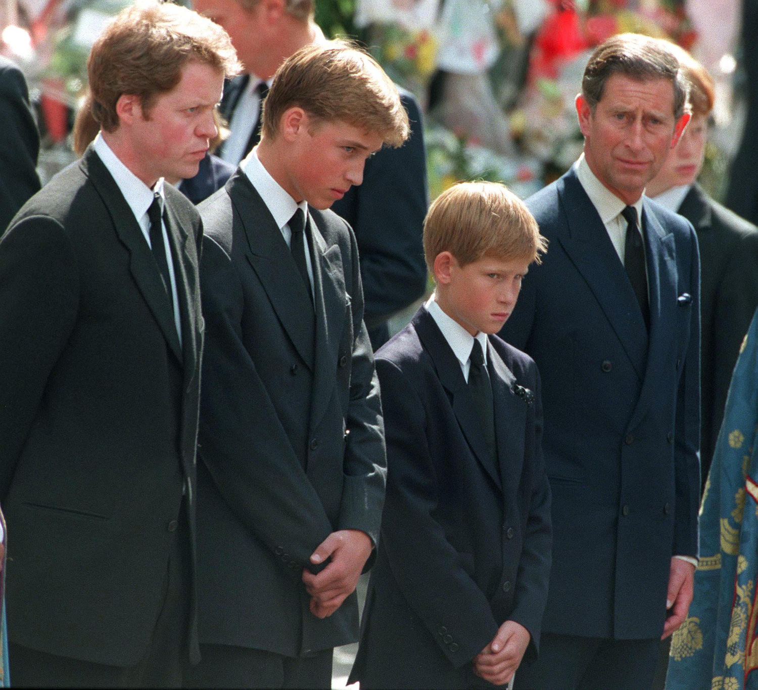 Charles Spencer, Vilmos és Harry herceg és Károly herceg Diana hercegnő temetésén