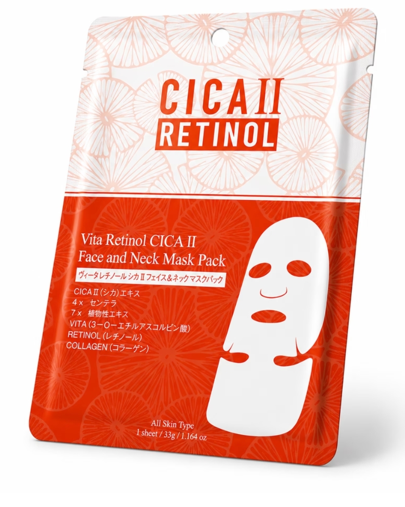 Mitomo Natural Vita Retinol CICA II Face and Neck Maszk Pack